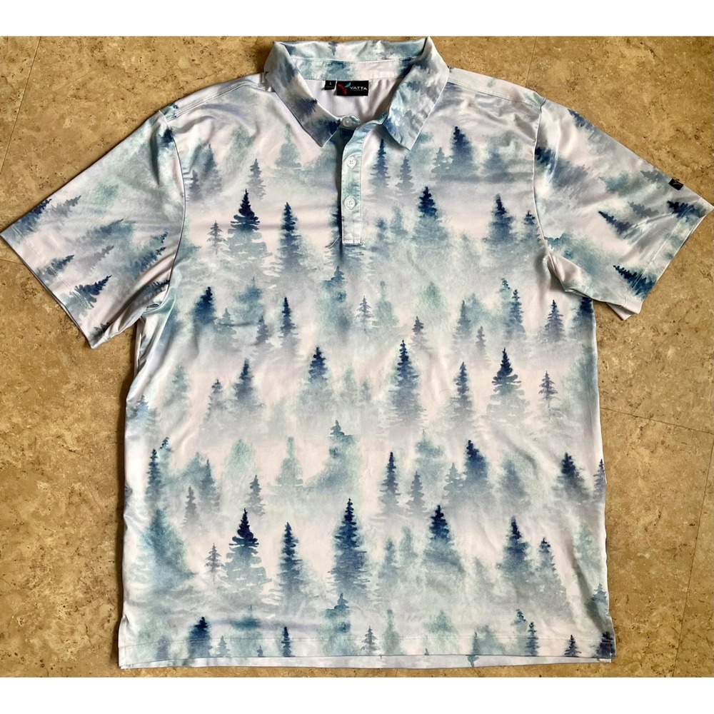 YATTA GOLF Men's Large Trees Forest Print Short Sleeve Polo Shirt Breathable AOP - Picture 2 of 8